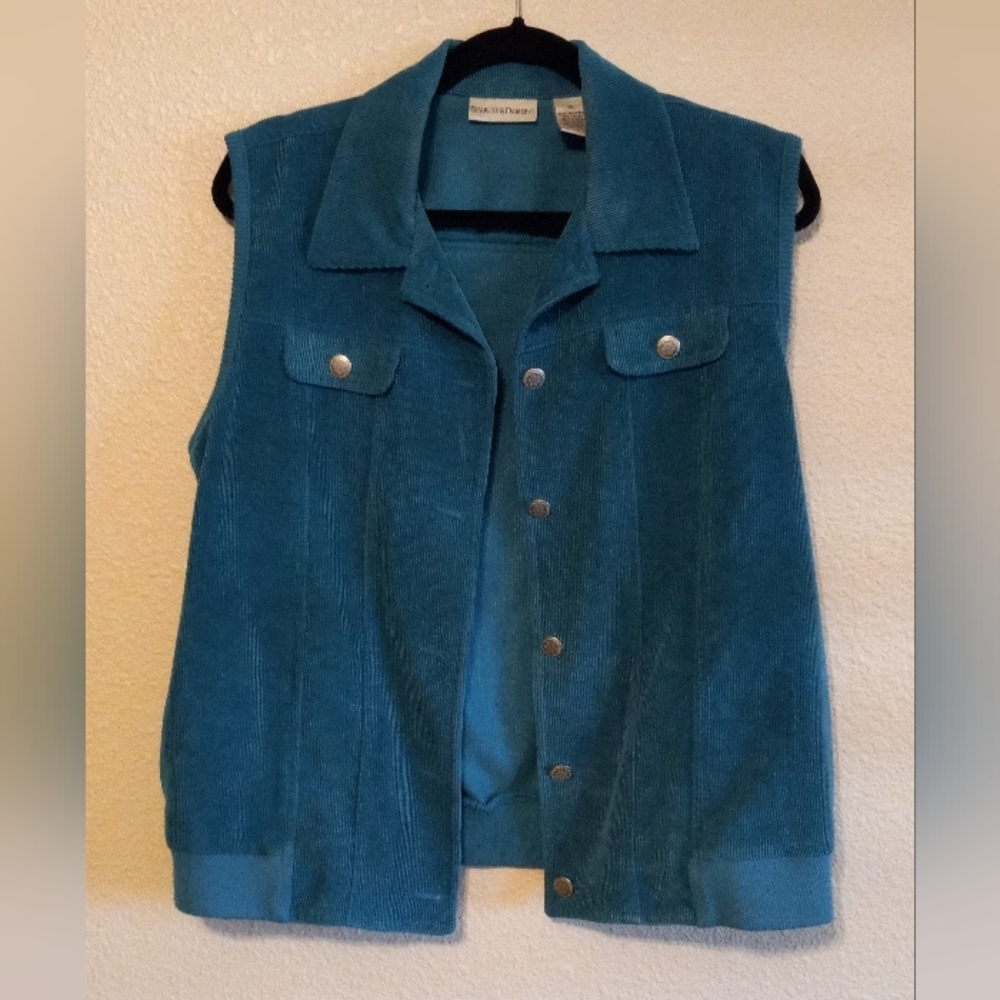 Vintage Draper And Damons  Corduroy Vest. Women’s Blue Green Size PL. Button up